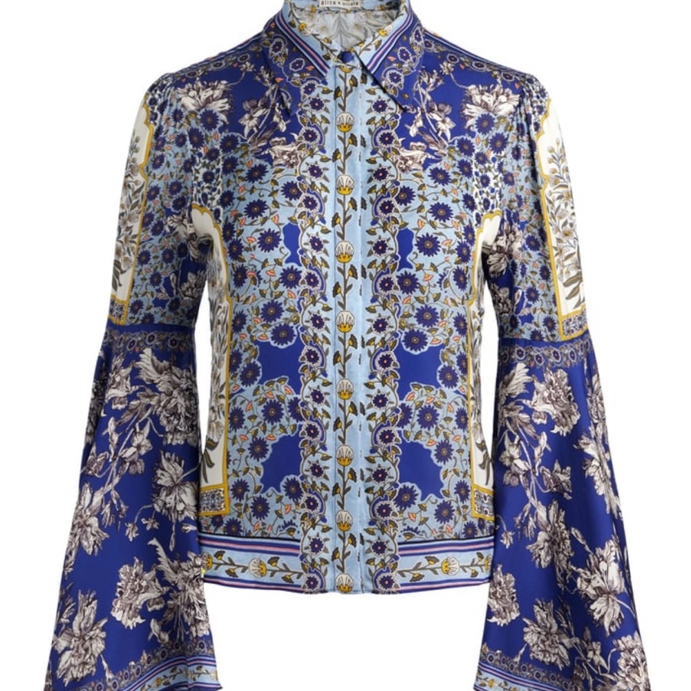Alice + Olivia Blue Floral Blouse